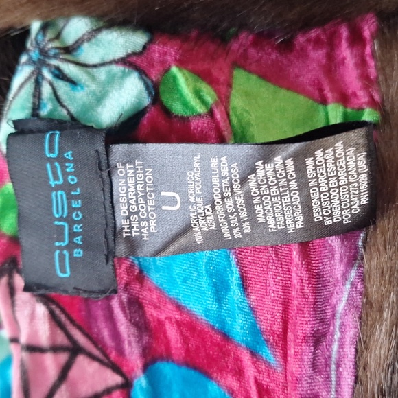 CUSTO BARCELONA *RARE* FAUX Fur Vibrant Silk SCARF COLLAR - Picture 4 of 4